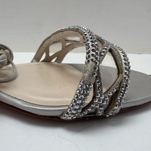 Rene Caovilla Women's Silver Leather Ankle Strap Sandals Size 36 Made In Italy - Picture 10 of 14